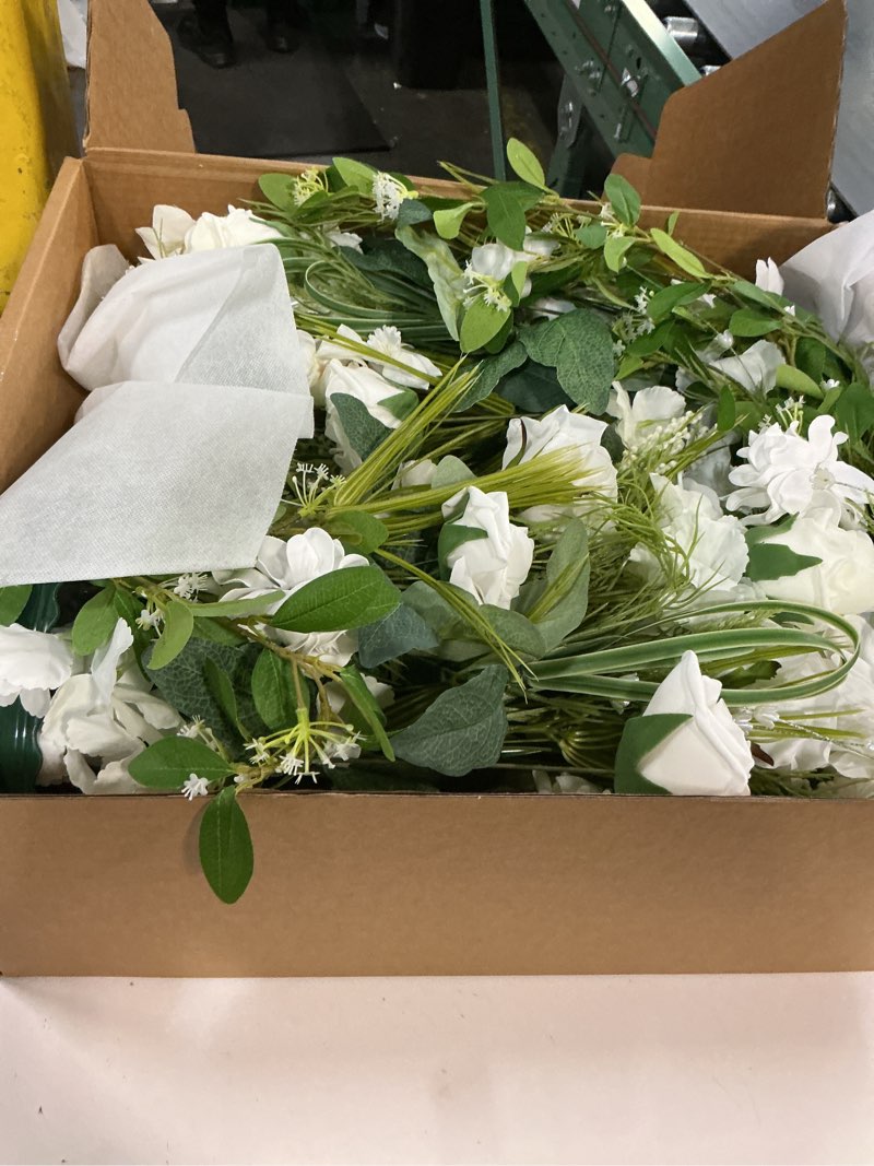 Condition photo showing New/Like New for Ling's moment 41.0" Tall Free-Standing Wedding Aisle Artificial Flowers for Ceremony Decor, 2PCS White Walkway Floral Chair Markers, Faux Rose Altar Arch Arrangement Spring Decorations Outdoor Wht-white & Lily & Olive 41" Tall x 22" Cross