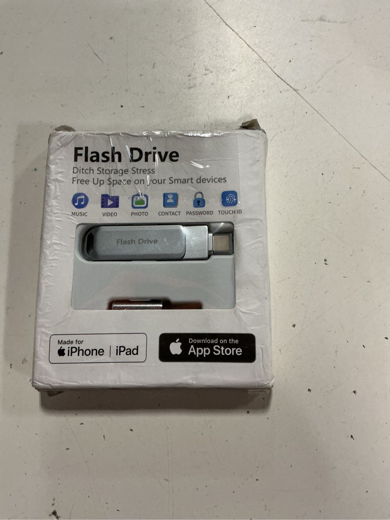 Condition photo showing Good Condition for mfi certified 256gb flash drive photo stick for iphone, external memory photo keeper storage for data saver/backup/transfer files/picture/video/iphone/ipad/ios/android/pc (gray)available space: ~244gb gray 256gb