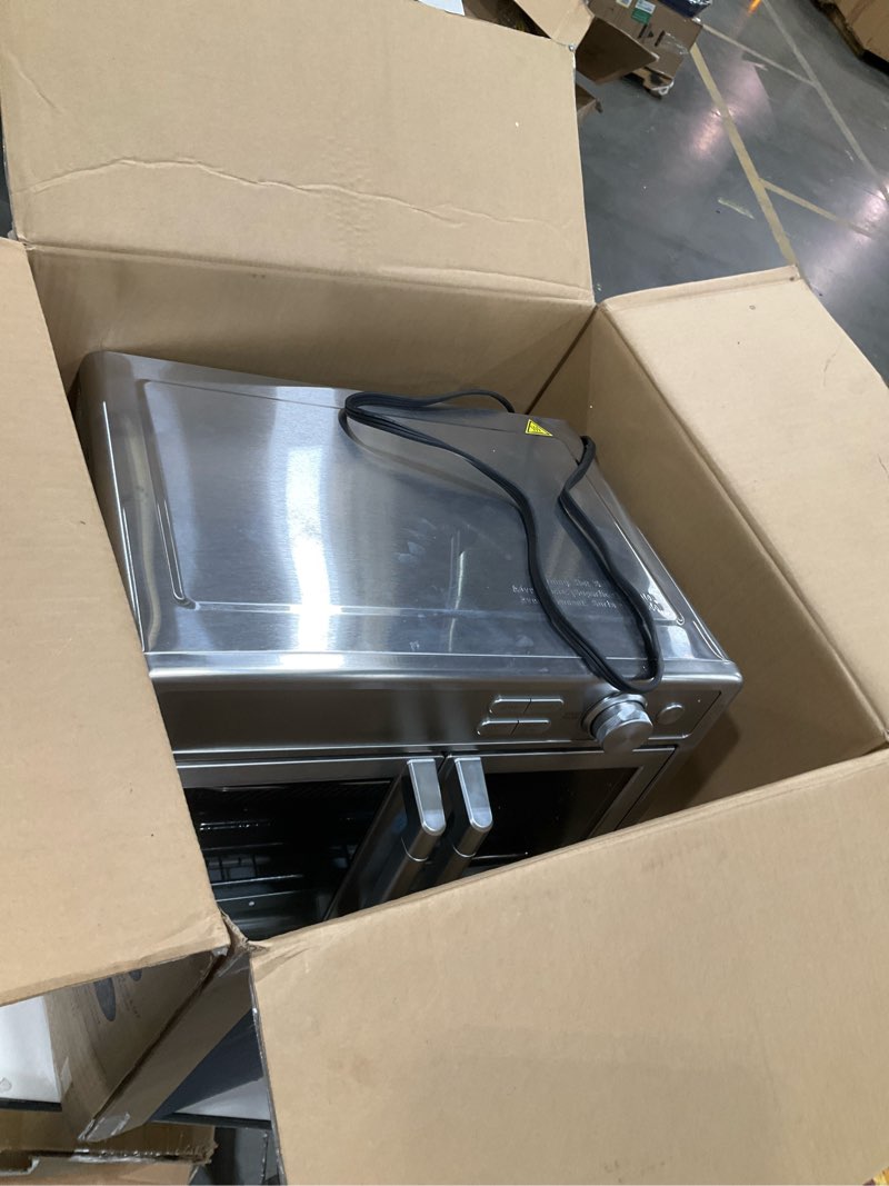 Condition photo showing As Is for midea flexify pro 10+4 toaster oven air fryer combo, graphene juicy-lock cooking, french door countertop oven, 450°f flash air fry, 26.4 qt stainless steel