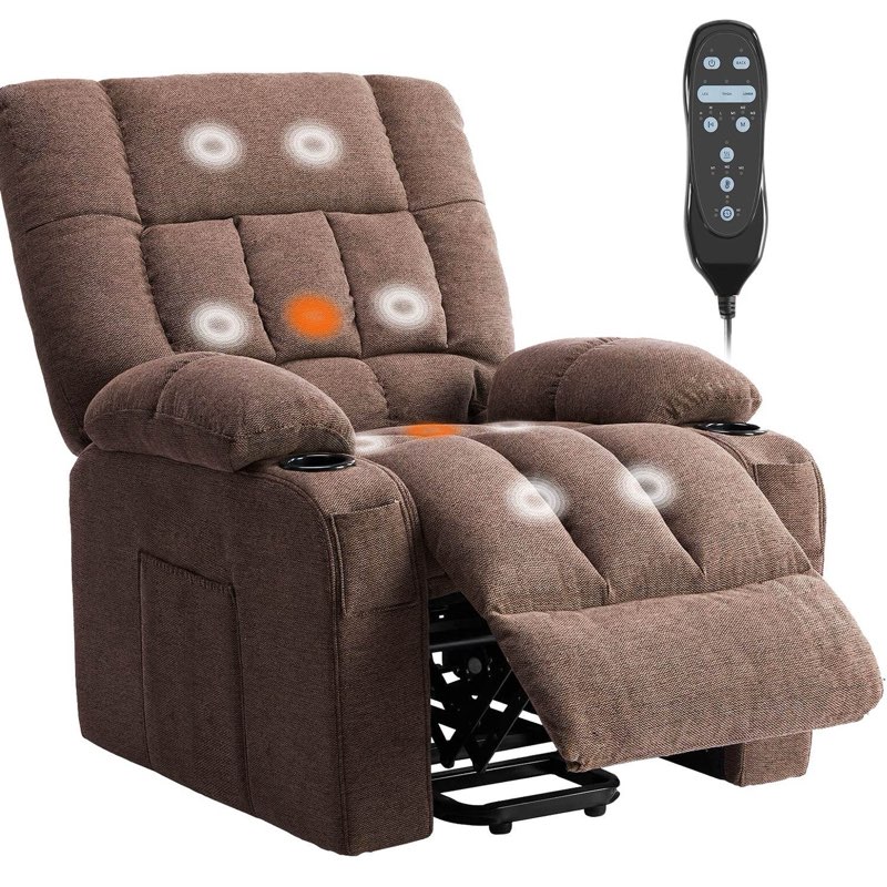 Brown power massage heated recliner 