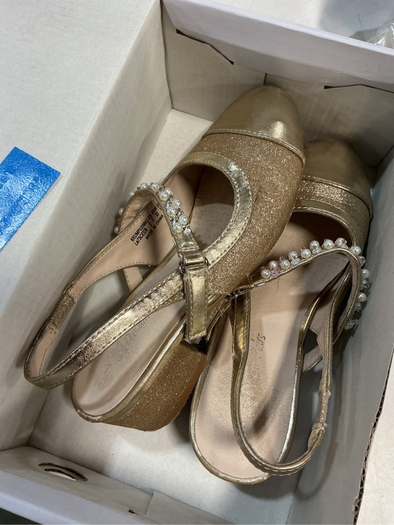 Condition photo showing As Is for dream pairs girls dress shoes slingback heels round toe pump for little big kids flower party wedding princess 1 little kid gold