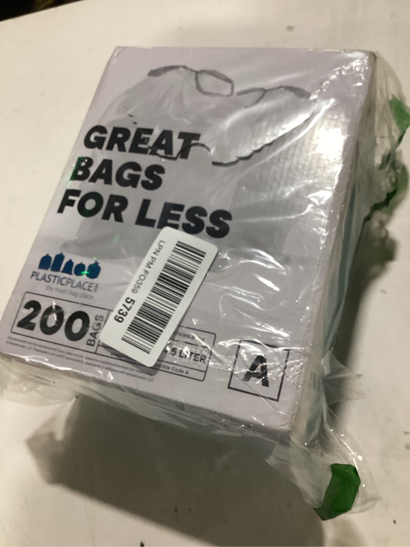 Condition photo showing Good Condition for Plasticplace Trash Bags, Code A Fit Compatible (200 Count) Garbage Bags Liner, White Drawstring Garbage Liners, 1.2-2 Gallon 4.5 Liter, Tear-Resistant, Scent-Free for Food Waste & Small Spaces White 200 Count (Pack of 1)