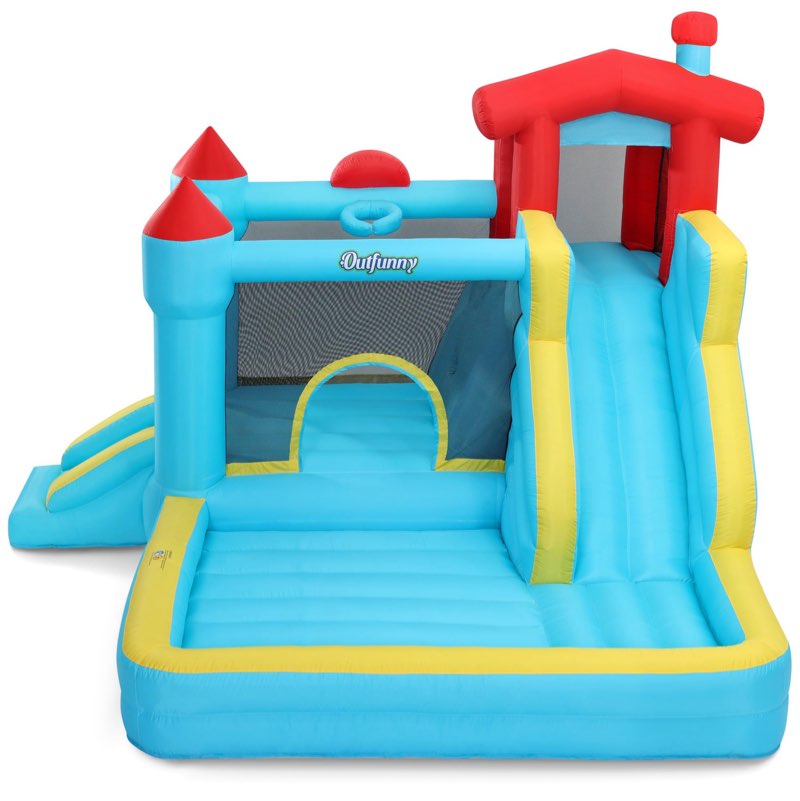 Outfunny Bounce House with Slide, Inflatable Bouncy House for Kids 3-12, Outdoor & Indoor, 450W Blower, Blue