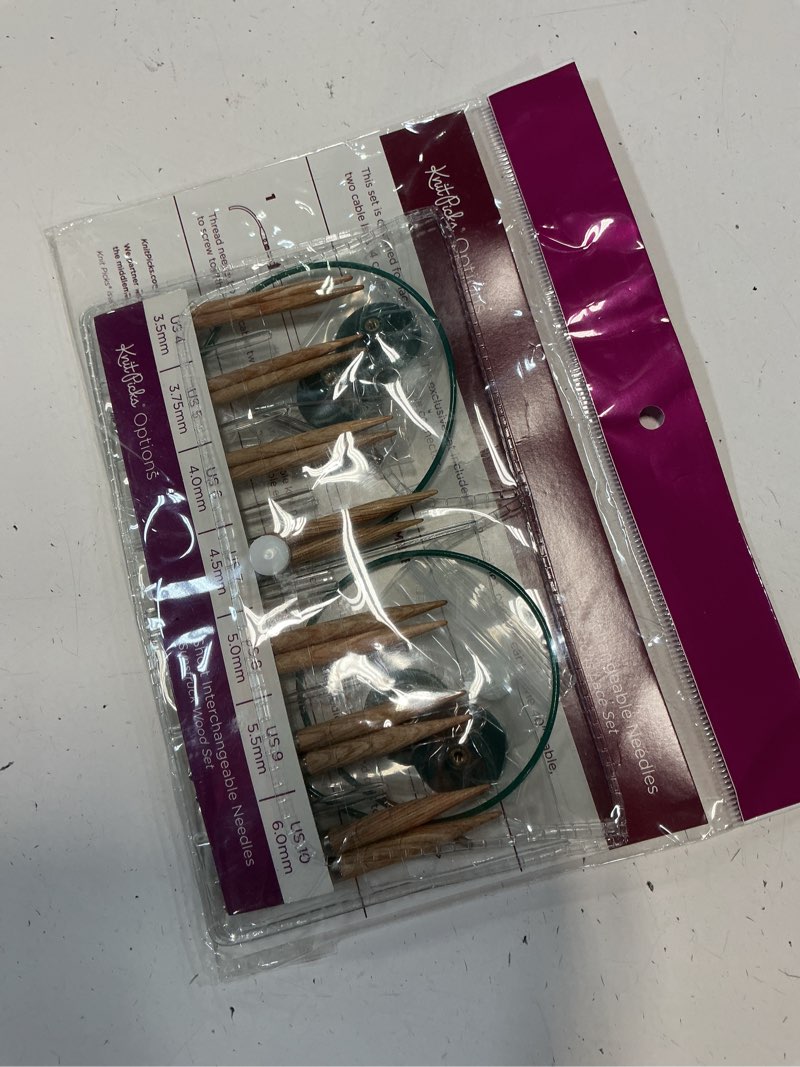 Condition photo showing New/Like New for knit picks options 2-3/4" short tip interchangeable knitting needle set (sunstruck)