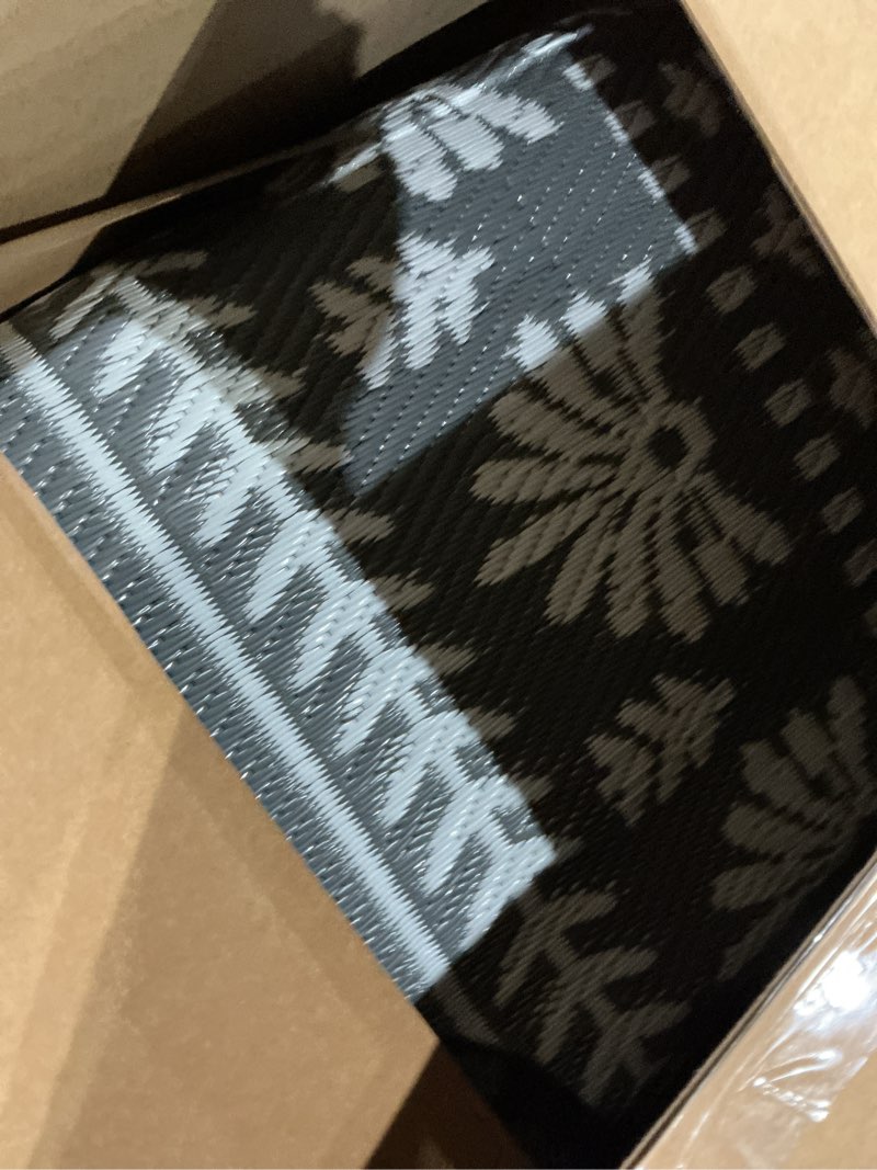 Condition photo showing Good Condition for garvee reversible outdoor rug 9x12 for patio, waterproof outdoor area rug, modern medallion indoor outdoor rugs, plastic straw rug for rv, camping, deck, vintage grey grey & white 9' x 12' (rectangular)