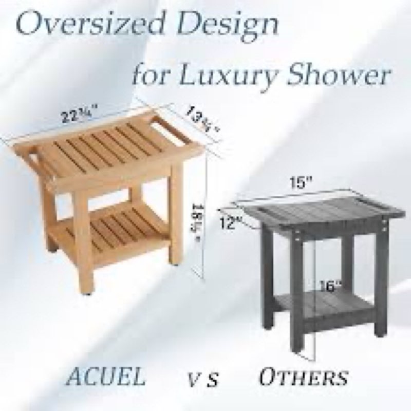 Poly Lumber Shower Bench Seat, Larger Size 22\" x 13\", Shower Benches for Inside Shower, Waterproof Shower Stool with Handles & Storage Shelf, Shower Chair for Bathroom, Bath Stool to Sit (Oak)