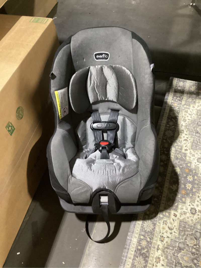 Condition photo showing As Is for Evenflo Tribute LX Convertible Car Seat – Compact Convenience for On-the-Go Families, Saturn Gray