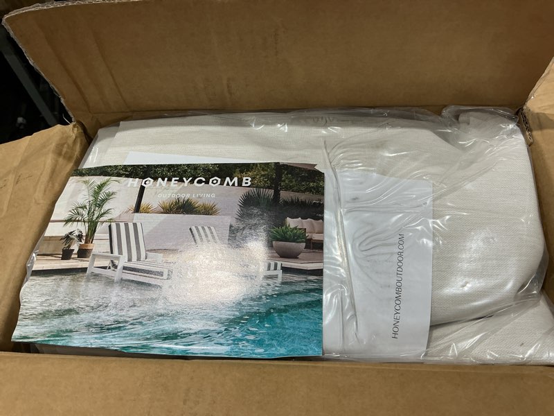 Condition photo showing Good Condition for honeycomb outdoor heritage chaise, 22.5 x 70, textured solid bone chair cushion for patio furniture textured solid bone 22.5" w x 70" l