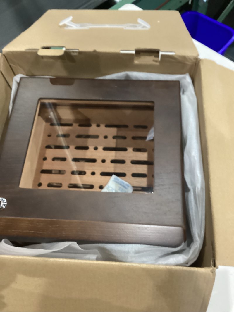 Condition photo showing Good Condition for xifei cigar humidor cabinet, glass top & adjustable led lighting, digital hygrometer, 2 humidifiers, cigar tube, desktop cedar wood humidor with accessory drawer for 80-100 cigars, ideal men's gift dark brown