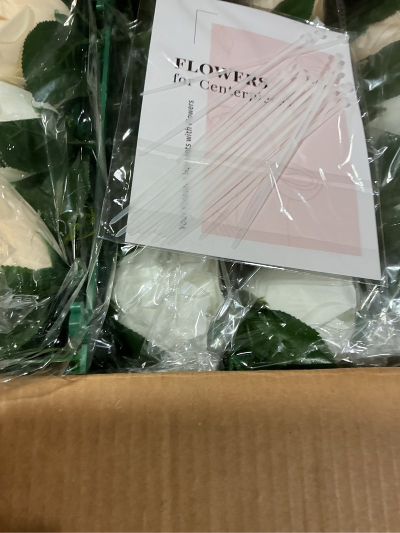 Condition photo showing New/Like New for floroom artificial flowers 25pcs real looking ivory foam fake roses with stems for diy wedding bouquets white bridal shower centerpieces arrangements party tables decorations ivory 25pcs