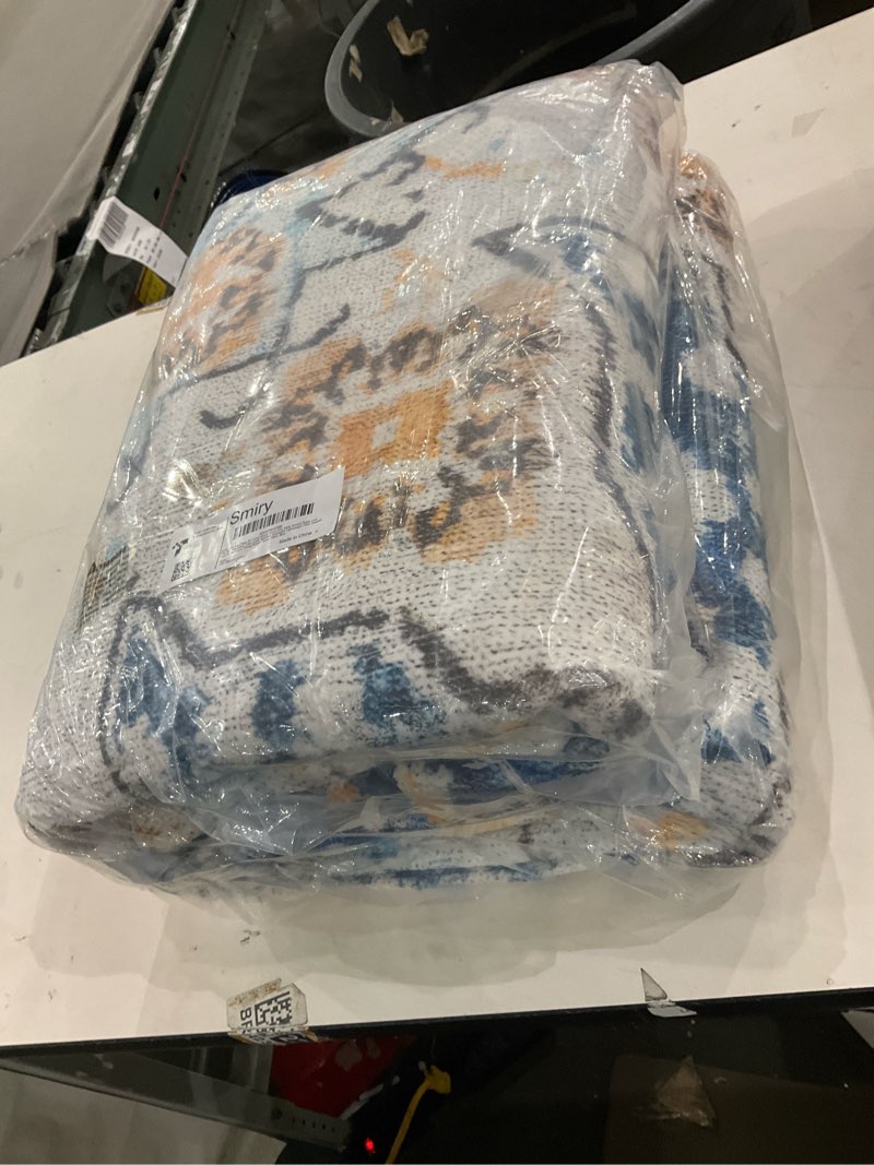 Smiry 6x9 Area Rugs for Living Room, Boho Chic Style Printed Rug Pile, Non-Shedding, Easy Care, Machine Washable Lightweight Flo Rugs for Bedroom, Dining Room, Home Office, Blue