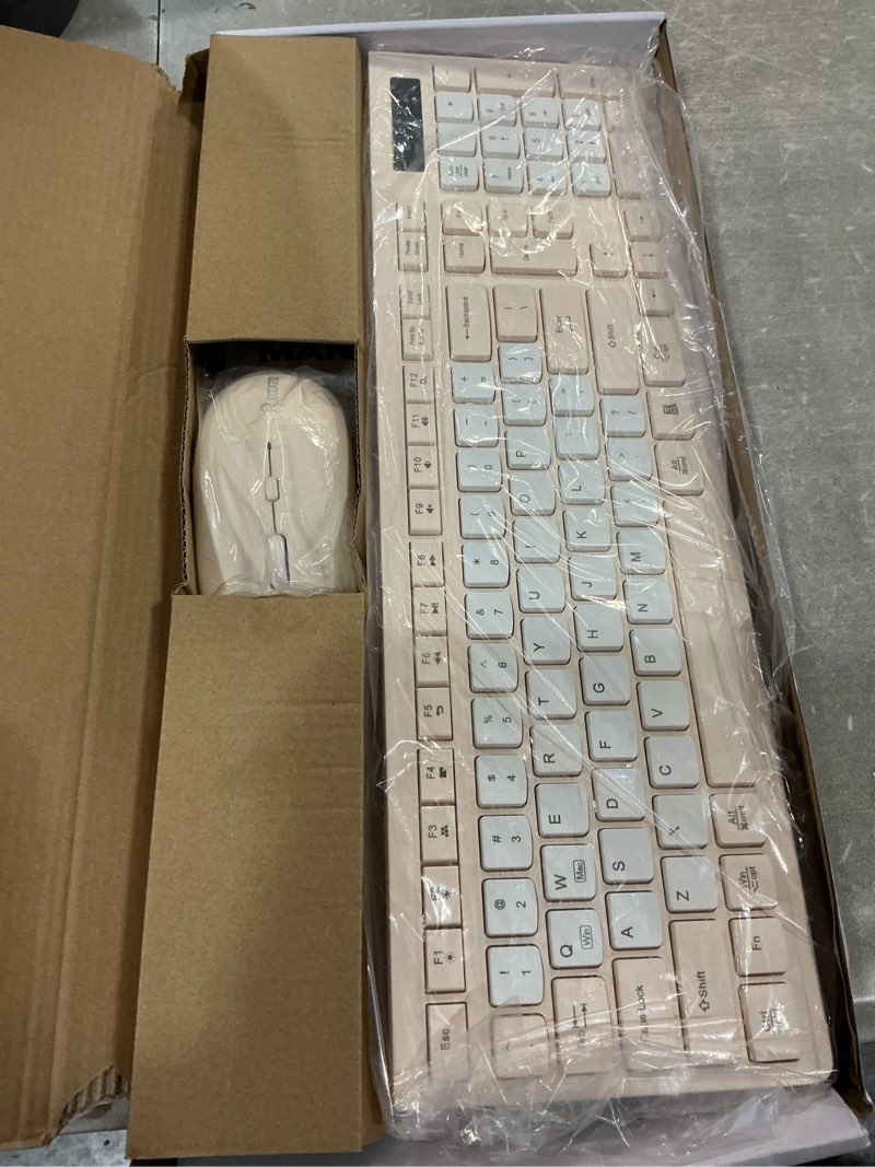 Condition photo showing New/Like New for silent wireless keyboard and mouse combo, full-sized wireless keyboard and adjustable dpi mouse, 2.4ghz usb receiver, keyboard and mouse for pc, windows, mac, desktop, laptop(latte-color b) latte color-b