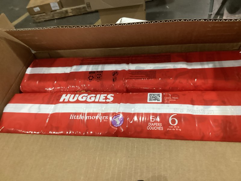 Condition photo showing As Is for Huggies Size 6 Diapers, Little Movers Baby Diapers, Size 6 (35+ lbs), 108 Count (2 Packs of 54), Packaging May Vary