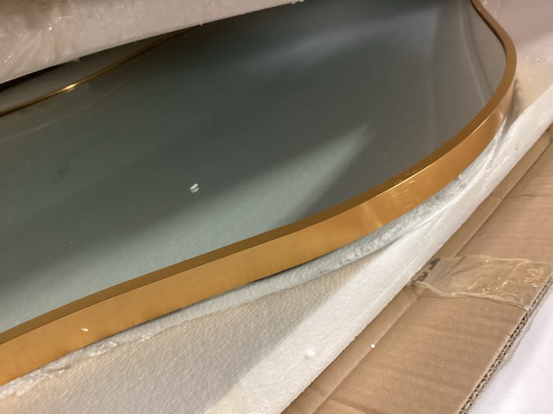 Condition photo showing Good Condition for Irregular Wall Mirror, 24"x43" Gold Abstract Asymmetrical Mirrors for Wall, Decorative Cloud Wavy Mirror for Bathroom, Bedroom, Cloakroom, Entryway, Shatter-Proof Aluminum Alloy Frame 24"L x 43"W A-rose Gold