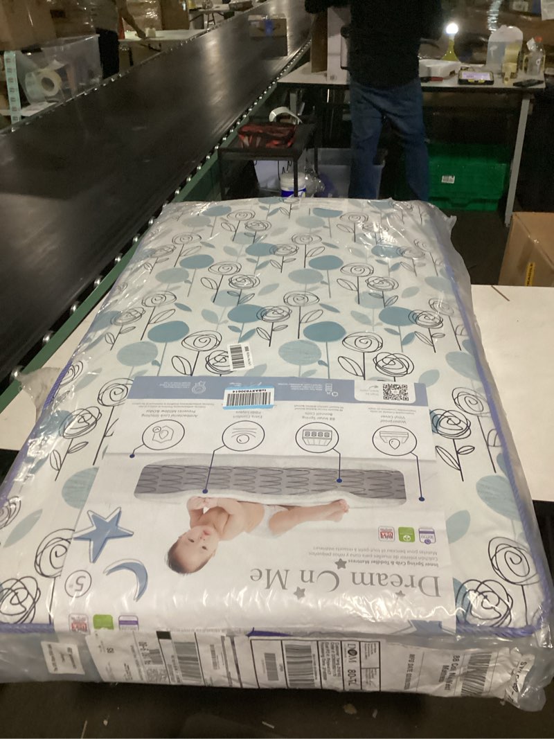 Condition photo showing As Is for Dream On Me Nap Nest Crib and Toddler Mattress, Dual-Sided - Infants & Toddlers, Waterproof 5” Mattress with 88 Interwoven Coils, 75% Recycled Fiber, GREENGUARD Gold & BSA Certified – Blue Cloud Blue Cloud Crib