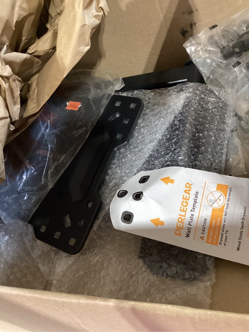 Condition photo showing As Is for perlegear full motion tv mount for most 26–65 inch flat or curved tvs up to 82 lbs, wall mount tv bracket with articulating arms, tool-free tilt, swivel, extension, max vesa 400x400mm, pgmf3 for 26-65 inch tvs