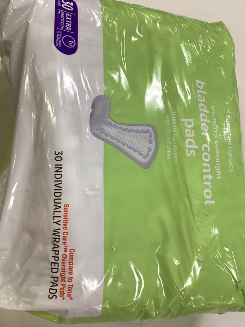 Condition photo showing New/Like New for Amazon Basics Incontinence Pads for Women, Postpartum Pads, Bladder Control, Overnight Absorbency, Fresh Protection, Unscented, 30 Count Pack of 1 30.0