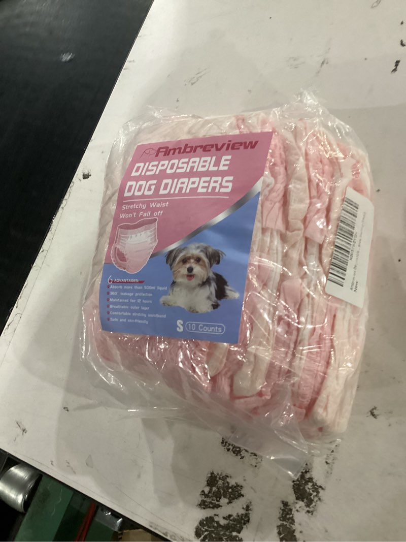 Condition photo showing New/Like New for ambreview disposable dog diapers female, just pull it up, doggie diapers for female dogs, strong absorbency | leak proof, for dogs in heat | elderly | disabled, s 10 pcs s(waist 10.2"-18.1") 10