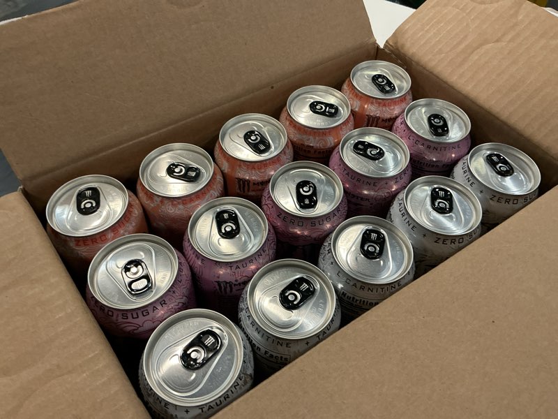 Condition photo showing New/Like New for monster energy ultra variety pack, pkzsd, sugar free energy drink, 16 ounce | pack of 15 zero ultra, strawberry dreams, peachy keen 15 pack