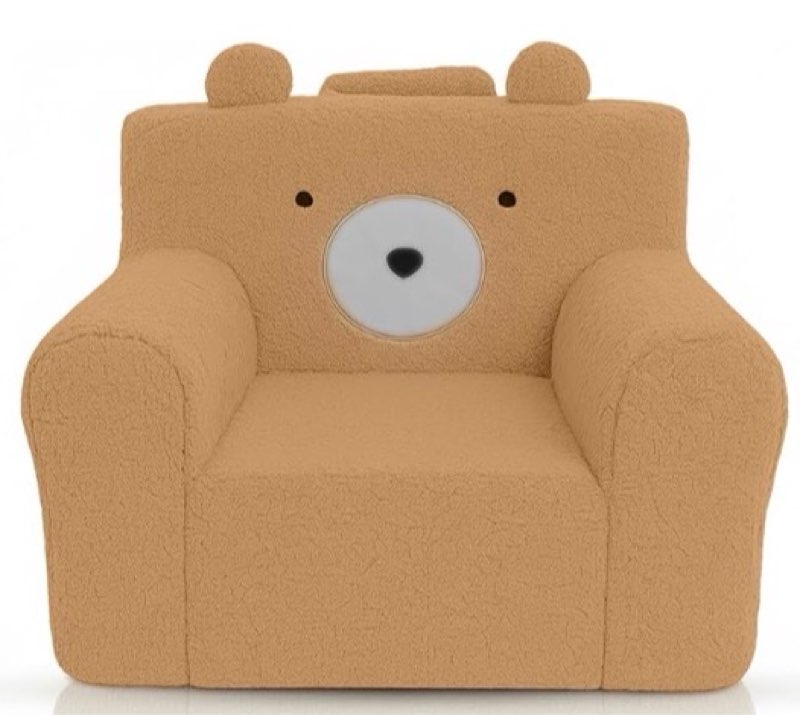 Toddler Sofa, Plush Teddy Bear Design, Beige Polyester Fabric, 25x22.4x20.1 Inches, for Kids Ages 1-5, Nursery and Playroom (Beige)