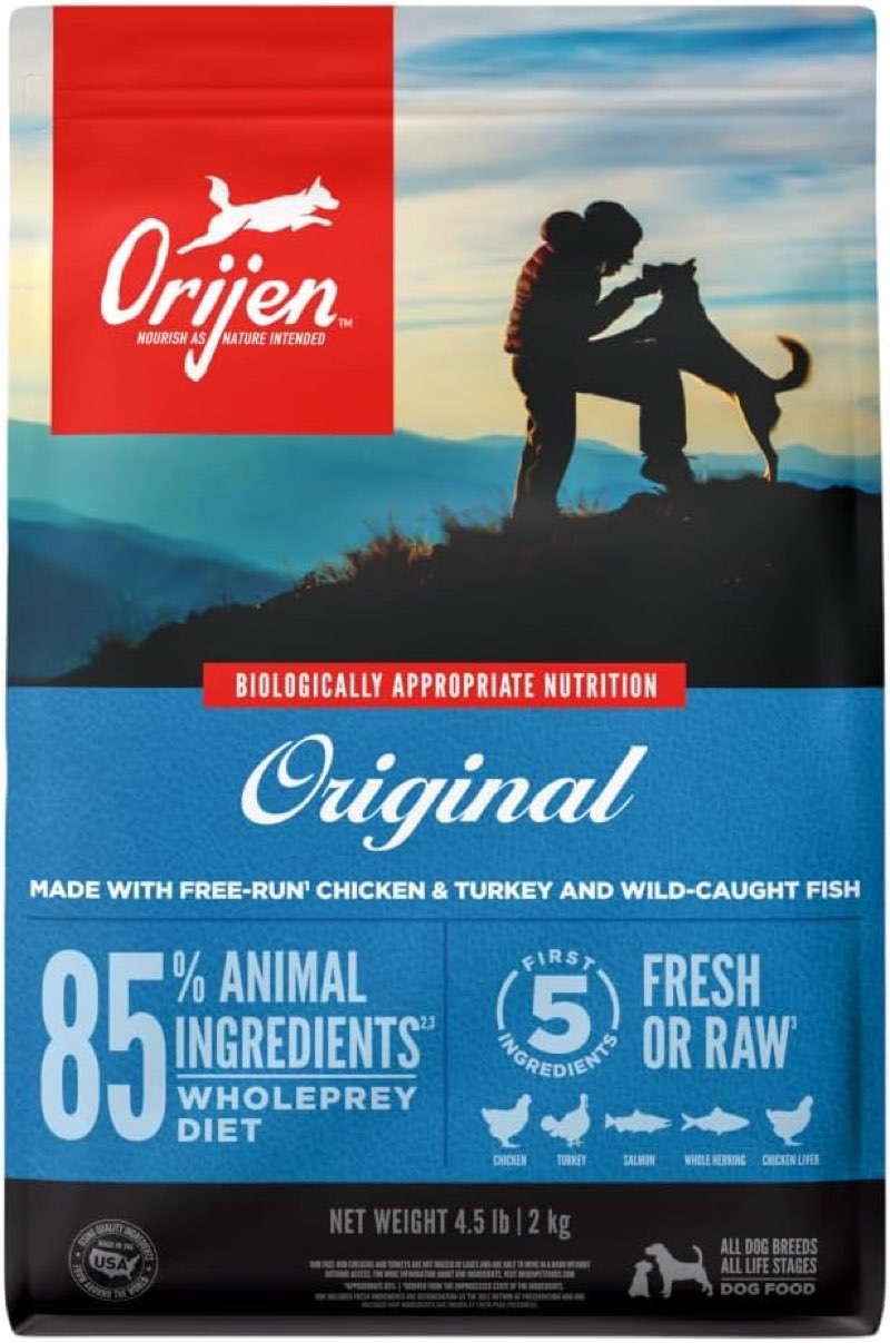 ( best by date 10/15/2025) ORIJEN Grain Free High Protein Dry Dog Food Original Recipe 4.5lb Bag