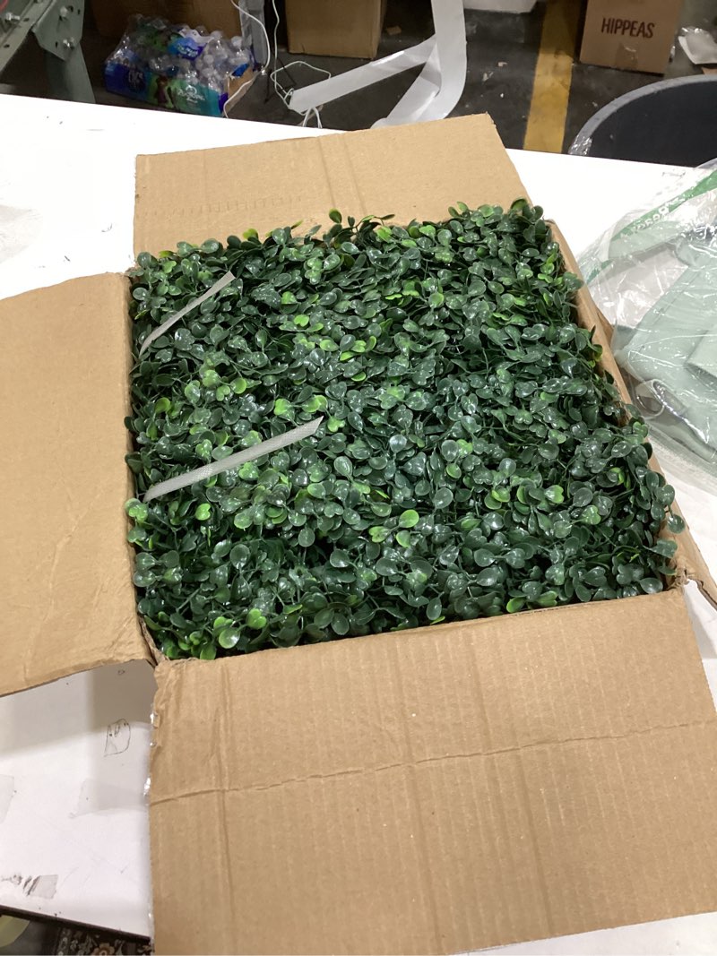 Condition photo showing New/Like New for Artificial Grass Wall Panels,10"x 10"(16Pcs) Faux Boxwood Panels for Interior Wall, Backdrop Wall, Garden and Indoor Outdoor Plant Wall Decor 10 x 10 inches (16 pieces) Green