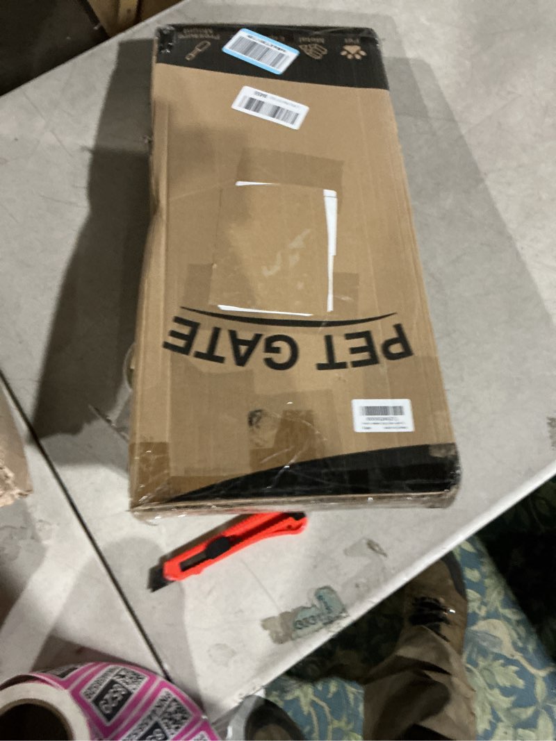 Condition photo showing Good Condition for Malier Indoor Dog Gate with Door, 26-41" Extra Wide Full Metal Pet Gate Short Dog Gate for Stairs, Pressure Mount 10'' Tall Small Puppy Low Gate Easy Step Over for Doorways Black 10''H × 26''- 41''W