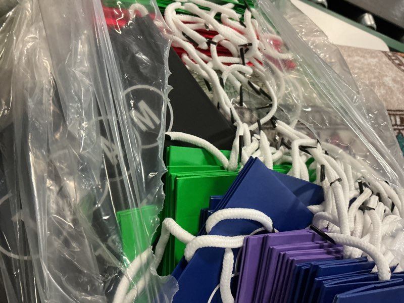 Condition photo showing As Is for Addblu 100-Piece Christmas Employee Appreciation Gift Bag Set - Includes 50 Gift Bags with Handles (8x5x10 Inches) & 50 Tissue Papers, for Staff Coworkers & Thank You Gifts Color Mixing 50pcs