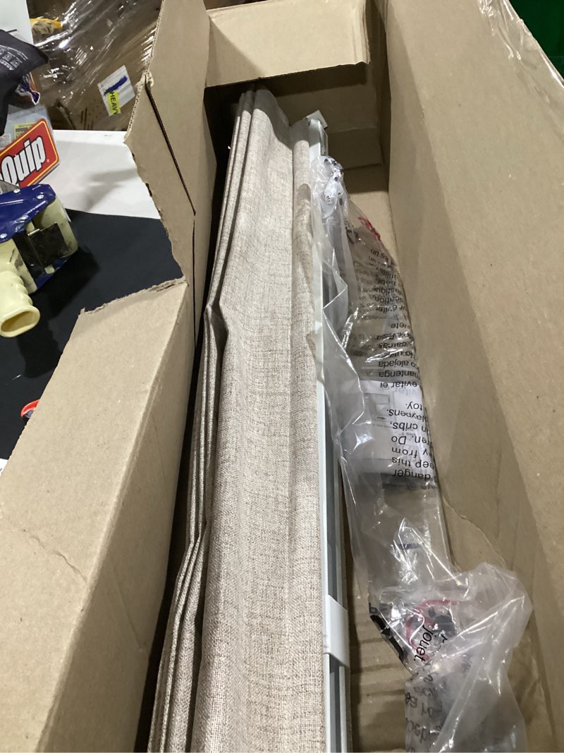 Condition photo showing As Is for lazblinds no drill roman shades for windows, cordless blackout window shades with uv protection, polyester fabric for bedroom & living room, 36" w x 64" h, beige blackout - faux linen - beige 36"w x 64"h
