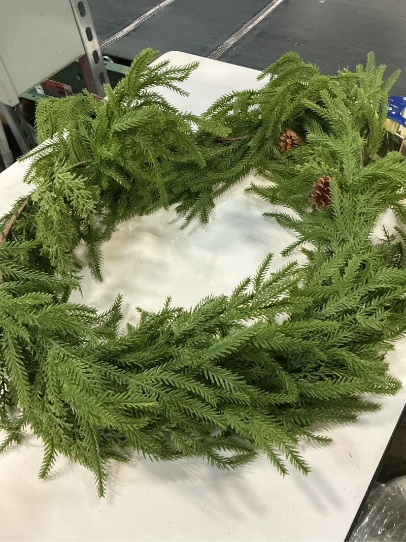 Condition photo showing Good Condition for 6ft artificial norfolk pine garland with lights, pre-lighted christmas garland, real touch artificial pine garland for table, mantel, wall, christmas decoration