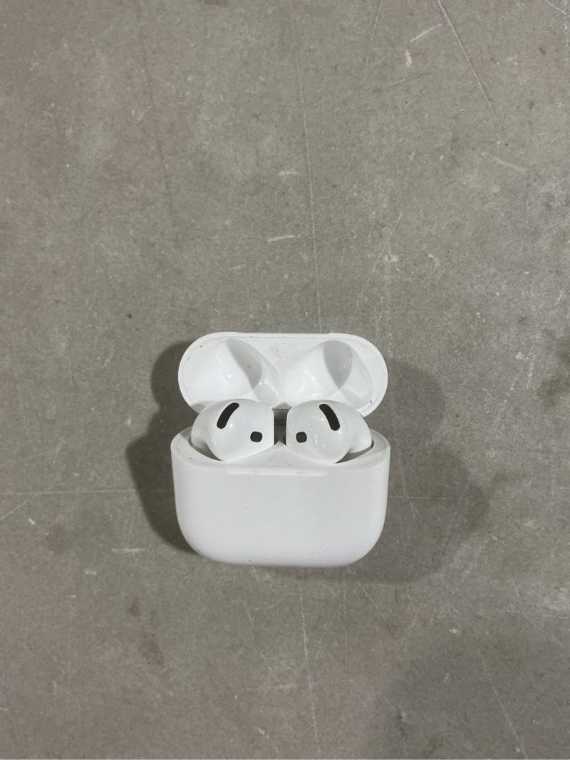 Condition photo showing As Is for apple airpods 4 wireless earbuds, bluetooth headphones, personalized spatial audio, sweat and water resistant, usb-c charging case, h2 chip, up to 30 hours of battery life, effortless setup for iphone without active noise cancellation without applecare+