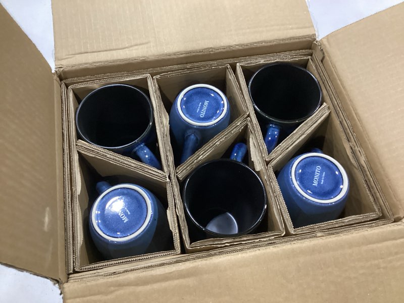 Condition photo showing New/Like New for monito large ceramic coffee mugs set with handle for tea/latte/cappuccino/milk/cocoa, ice-snow blue 14oz, set of 6, funny tea cups for office and home ice-snow blue(14oz) 6