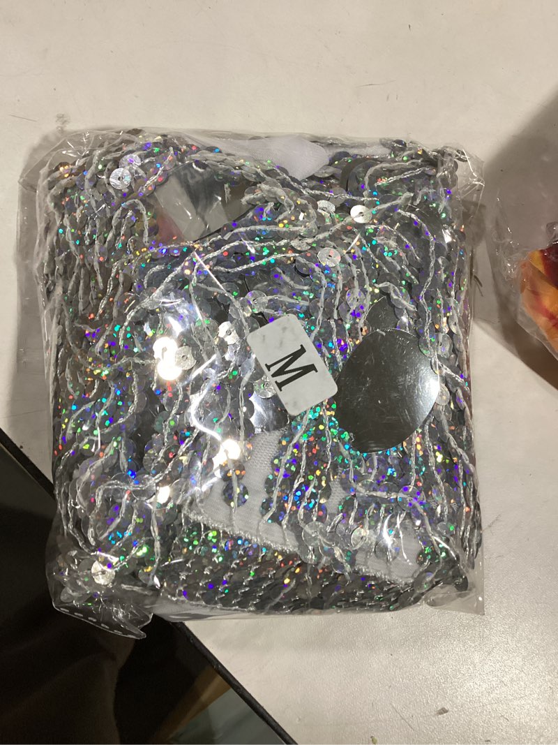 Condition photo showing New/Like New for REETAN Sequin Fringe Sparkly Skirt Mermaid Costume Skirts Christmas Xmas Costume for Women One Size Silver