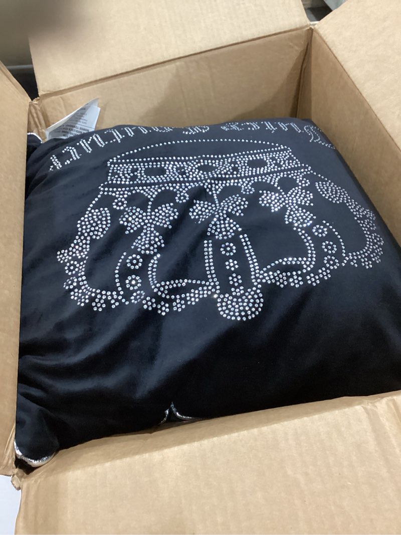 Condition photo showing Good Condition for juicy couture square 1-piece living room and bedroom décor, premium throw pillow, 20"x20", black rhinestone crown gothic rhinestone black 20"x20"