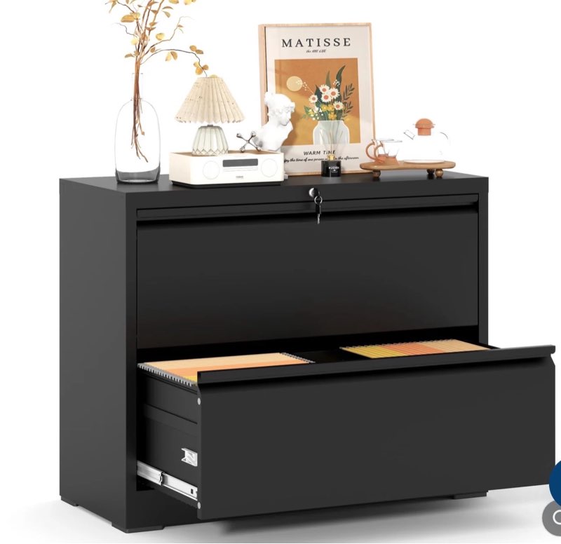 garvee 2 drawer file cabinet with lock, metal lateral filing cabinets for letter/legal size documents, smooth full-extension slides, durable file storage for home office, black