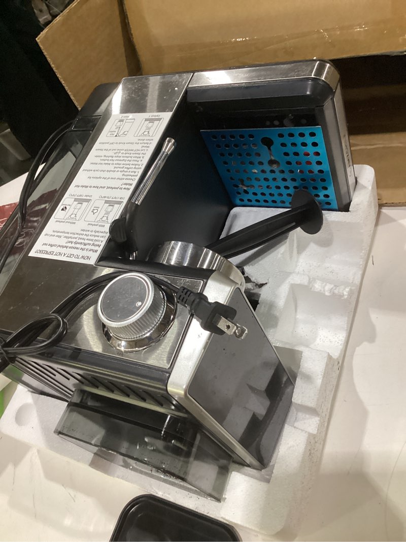 Condition photo showing As Is for (used, not tested)amzchef espresso machine with grinder, 3 temp 197-205? professional espresso machine, 3-10s pre-infusion, 20 grind settings, latte cappuccino maker home barista, black