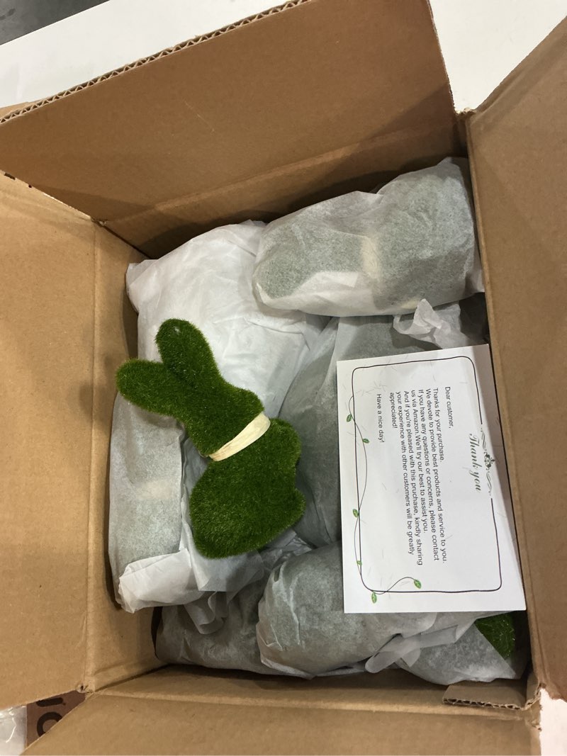 Condition photo showing New/Like New for naturevibe 10/5 inches moss easter bunny home decor,set of 8 green faux moss parents n baby rabbit for easter decorations,cute bunny figurines as spring decor