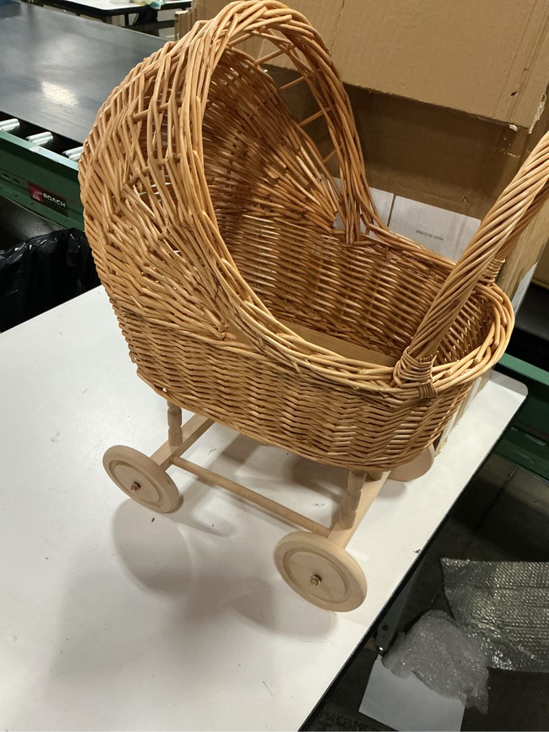 Condition photo showing Good Condition for wicker carriage,woven rattan stroller shaped flower basket,natural willow branches?used for welcoming infants, wedding parties, home decor, floral decoration