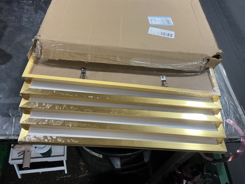 Condition photo showing Good Condition for upsimples 18x24 picture frame set of 5, display pictures 16x20 with mat or 18 x 24 without, wall gallery poster frames, gold gold 18x24