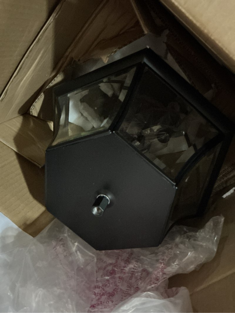 Condition photo showing As Is for kalium outdoor post lights, 3 light lamp post light fixture hardwired with clear beveled glass, 23" large waterproof lamp pillar fixtures for yard pathway porch patio 60w matte black 23 inches