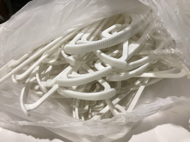 Condition photo showing As Is for house day plastic clothes hangers 36 pack, sweater hangers no shoulder bump, thick heavy duty coat hanger for closet, white wide hanger with non-slip hook for sweaters, suits, dresses, jackets, pants 36 pack white