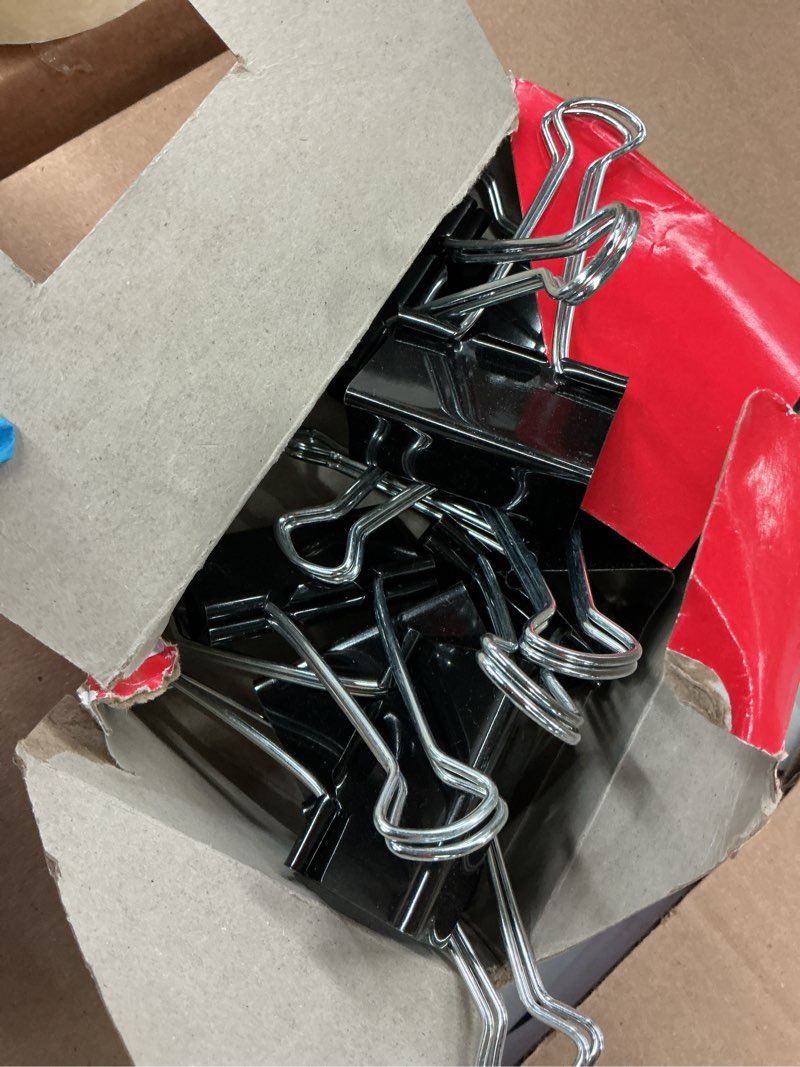 Condition photo showing Good Condition for office depot brand binder clips, large, 2"""" wide, black, box of 12