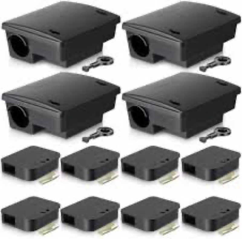 8 Pack Key–Required Rat Bait Stations & Mouse Bait Stations – 4 Large & 4 Compact, Lockable Weather–