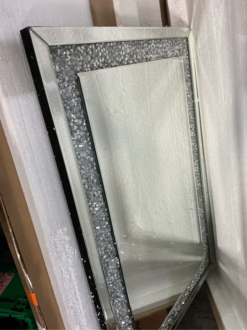 Condition photo showing Good Condition for muausu crystal crush diamond wall mirror 47"×24" large silver full length mirror rectangular decorative mirror for wall decor living room bedroom bathroom entryway silver diamond 47"l x 24"w