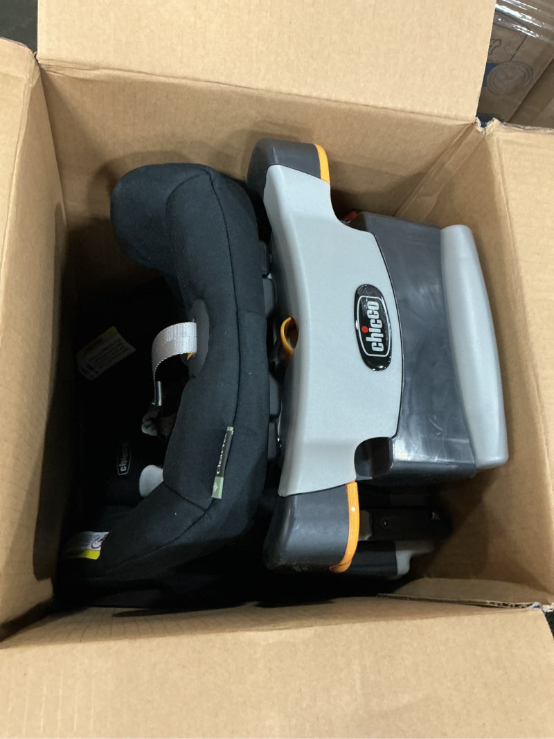 Condition photo showing As Is for chicco keyfit 30 cleartex infant car seat and base, rear-facing seat for infants 4-30 lbs., includes infant head and body support, compatible with chicco strollers, baby travel gear | pewter/grey pewter keyfit 30 with cleartex fabric
