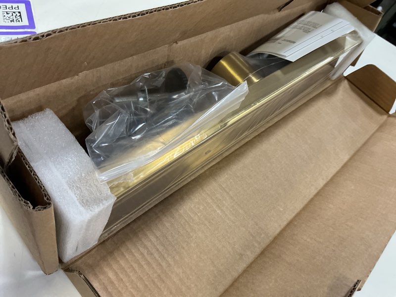 Condition photo showing Good Condition for shower drain, 18 inch gold linear shower drain with removable tile insert grate, 2 in 1 bathroom modern 304 stainless steel brushed gold shower floor drain with adjustable feet,hair filter brushed gold 18in