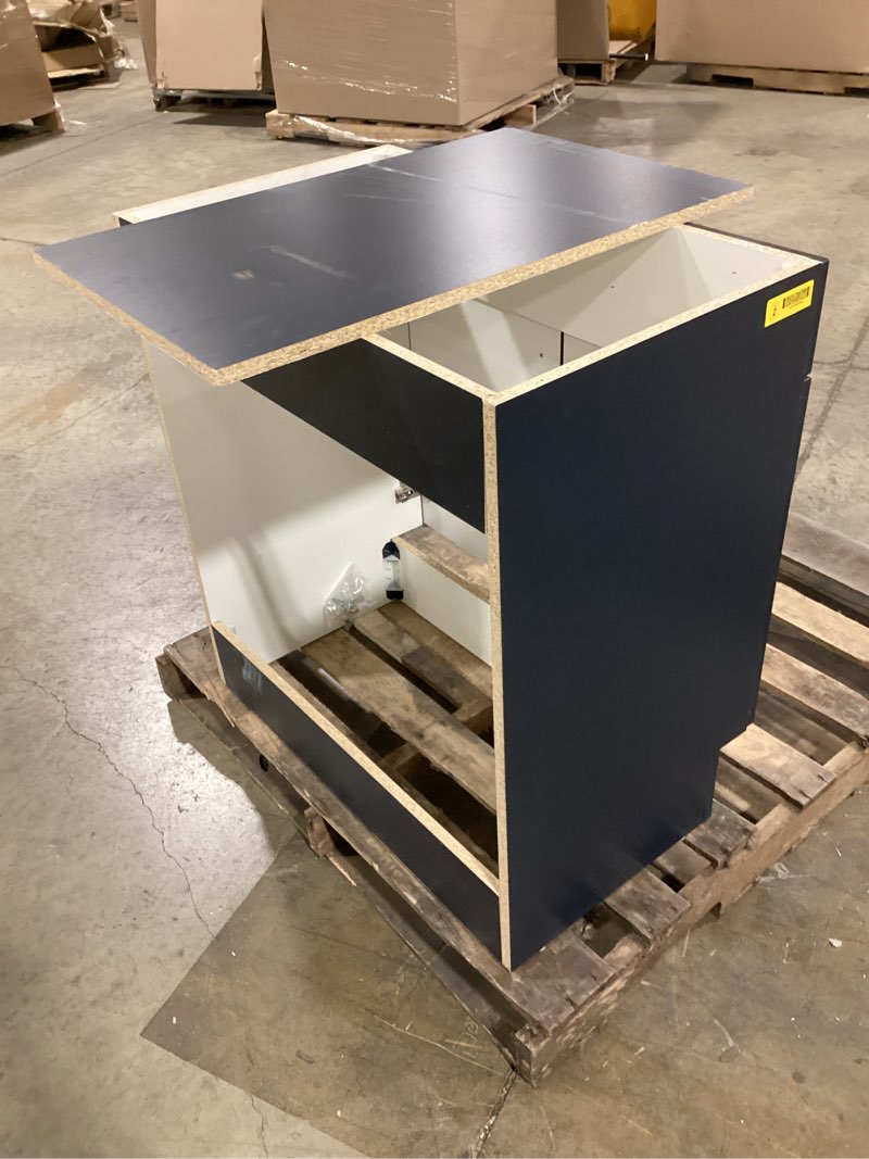 Condition photo showing As Is for Navy Blue Shaker Cabinet with Double Doors & Single Drawer