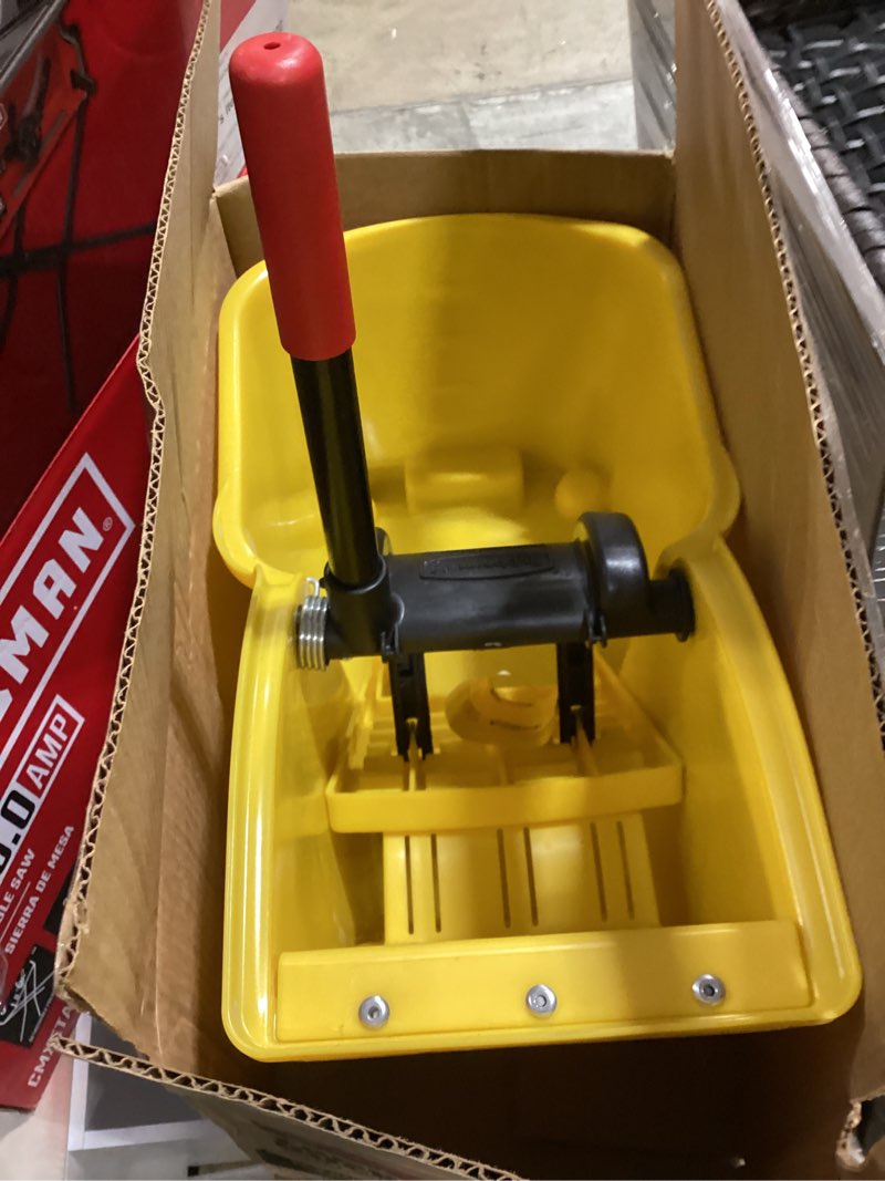 Condition photo showing As Is for rubbermaid commercial products 7.75-gallons down-press wringer mop and