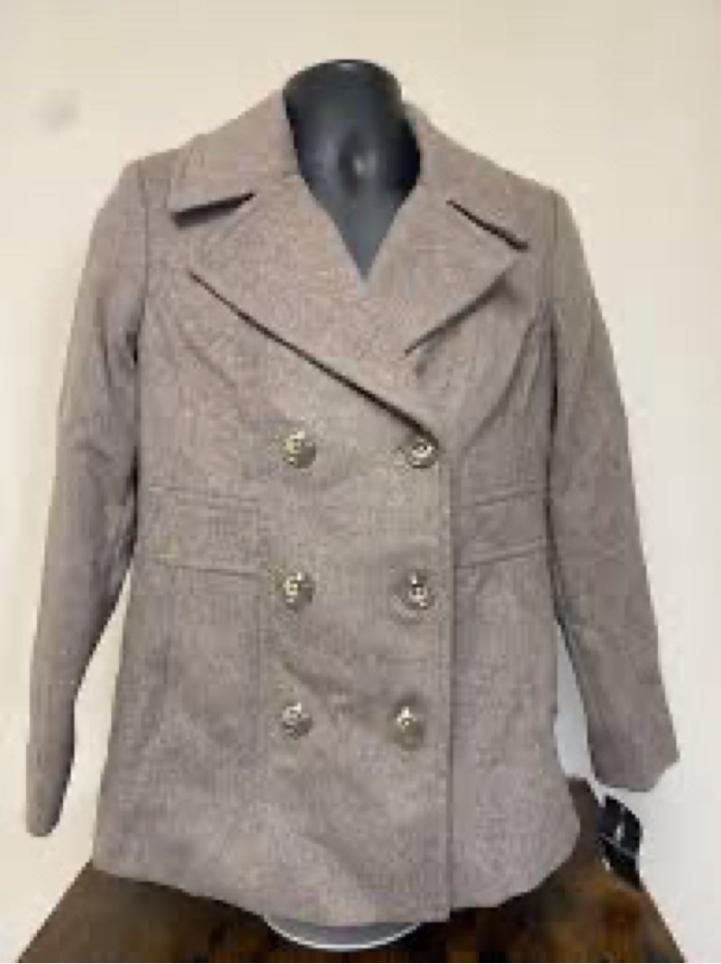 London Fog Women's Double Breasted Peacoat with Scarf, Taupe Heather, Medium