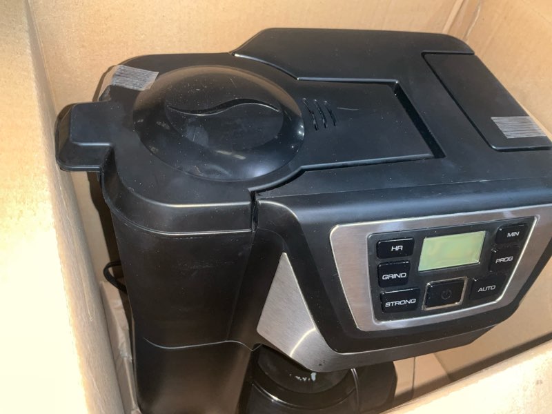 Condition photo showing As Is for black and decker black+decker 12-cup mill and brew coffeemaker, black, cm5000b 12-cup coffee system
